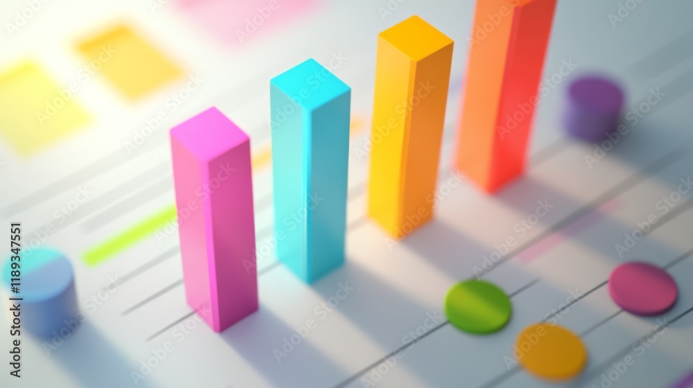 Fototapete a top-down view of a d business bar graph with dynamic heights, showcasing various revenue streams, 