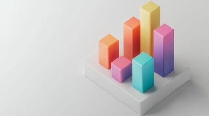 Obraz premium A top-down view of a D business bar graph with dynamic heights, showcasing various revenue streams, against a white surface with soft shadows for added depth.