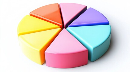 Obraz premium A top-down view of a D pie chart, emphasizing the varying sizes of segments representing sales data, set against a smooth white background for clarity.
