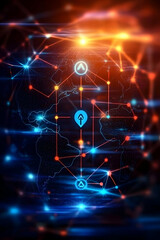 Global network connection, data flow, world map background; visualizing international communication, technology, and digital infrastructure