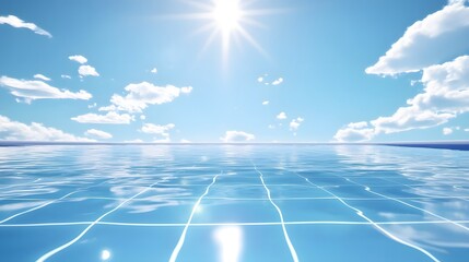 Serene Blue Infinity Pool Under Bright Sunlight and Soft Clouds