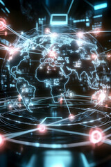 Obraz premium Global network connection, data streams, futuristic technology, worldwide communication, digital illustration