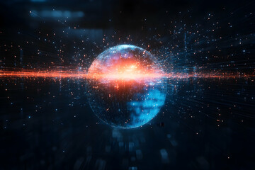Obraz premium Global network connection, digital data flow, futuristic technology, glowing sphere, abstract background, suitable for tech websites or presentations