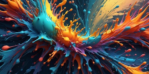 Colorful splash of paint with a blue and orange line. Background. Abstract. Futuristic. Graphics. Design.