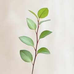 Obraz premium single green plant stem with leaves against a plain background