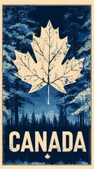 Stylized Maple Leaf Over Canadian Forest Illustration