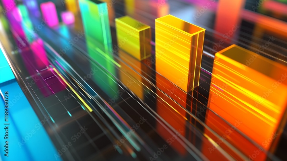 Fototapete A visually appealing business bar graph with colorful bars on a transparent background, symbolizing data analysis and trends, creating an engaging and modern look.