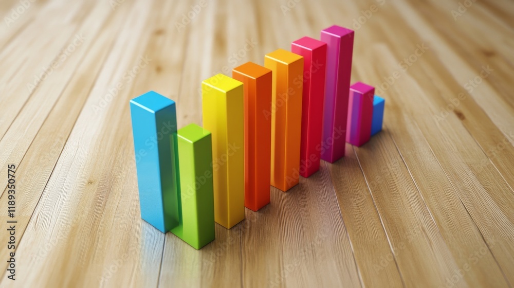 Aufkleber a visually engaging d bar graph featuring multicolored bars with shadow effects, displayed on a ligh