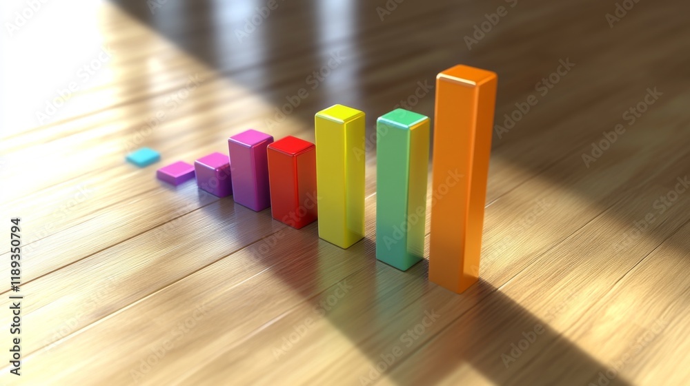 Aufkleber a visually engaging d bar graph featuring multicolored bars with shadow effects, displayed on a ligh