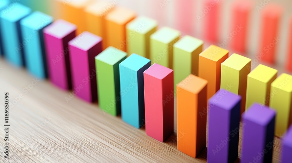 Aufkleber A visually engaging D bar graph featuring multicolored bars with shadow effects, displayed on a light wooden surface, highlighting the data in a stylish manner.