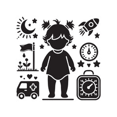 Black Color Toddler silhouette design Vector Illustration, Solid White Background 1.eps