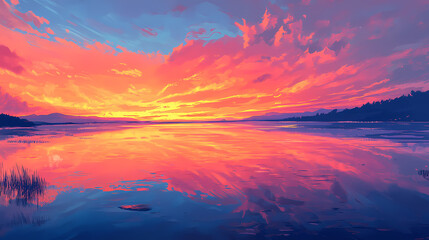 vibrant sunset tranquil lagoon