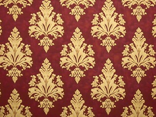 Victorian damask wallpaper in rich burgundy and gold, ornate and elegant design