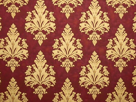 Fototapeta Victorian damask wallpaper in rich burgundy and gold, ornate and elegant design