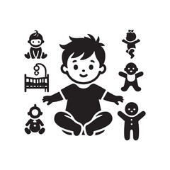 Black Color Toddler silhouette design Vector Illustration, Solid White Background 7.eps