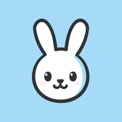 Obraz premium Cute bunny face, pastel blue background, children's illustration, digital art, website icon