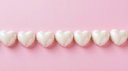 Romantic Heart Shaped Candy Decorations on Pastel Pink Background
