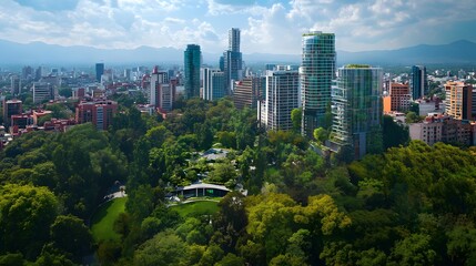 Fototapeta premium Cityscape Park Modern Buildings Mountain View
