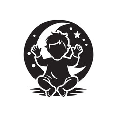 Black Color Toddler silhouette design Vector Illustration, Solid White Background 23.eps