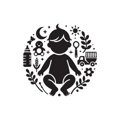 Black Color Toddler silhouette design Vector Illustration, Solid White Background 24.eps