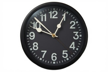 A simple, classic black wall clock with white numerals, displaying the time.