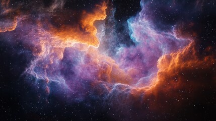 Cosmic Nebula: A Celestial Tapestry of Orange and Purple Hues in the Vast Expanse of Space
