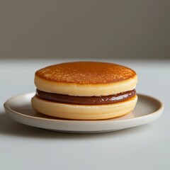 Sweet Dessert Pancake with Creamy Chocolate Filling on White Plate