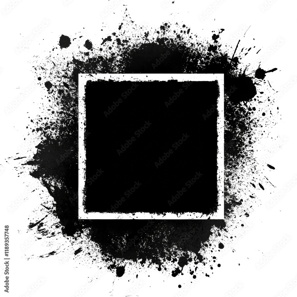 Leinwandbilder A monochrome image featuring a square frame encompassed by a dynamic splash pattern creating a visually striking abstract design.