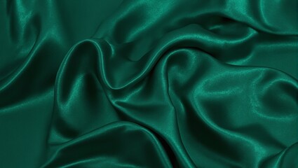 Fototapeta premium Elegant emerald green silk fabric with dramatic folds and ripples shimmering softly with a gentle glow