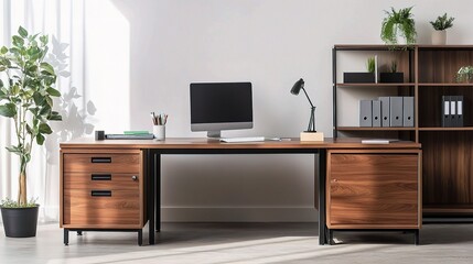 Bright and Clean Workspace Featuring Office Table and Supplies