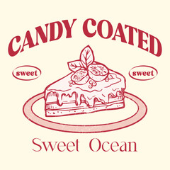 Vector Cake Graphic, Hand Drawn Layer cake design, cherry cake illustration, summer food prints, hand writing text print design, women's graphic tee, slogan t-shirt design, Cute cake