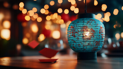 Obraz premium Celebration of Chinese New Year with Lanterns and Red Envelopes Creating a Festive Atmosphere