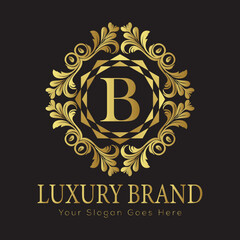 Letter Luxury brand logo design with a royal gold crown emblem and elegant typography
