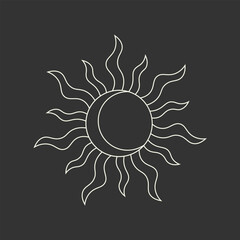 Sun Icon Isolated with editable stroke. Vintage sunshine. Shine sun ray illustration. Boho star icon. Yellow sun.