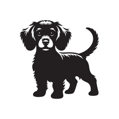 Puppy with floppy ears silhouette vector illustration black color design and solid white background