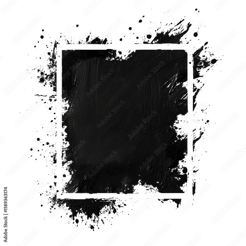 Poster an abstract image featuring a black square framed by a dynamic water splash design on a black backgr