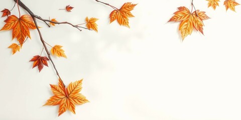 A white background with a branch of leaves on it. The leaves are orange and the branch is brown
