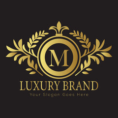 Fototapeta premium Letter Luxury brand logo design with a royal gold crown emblem and elegant typography 