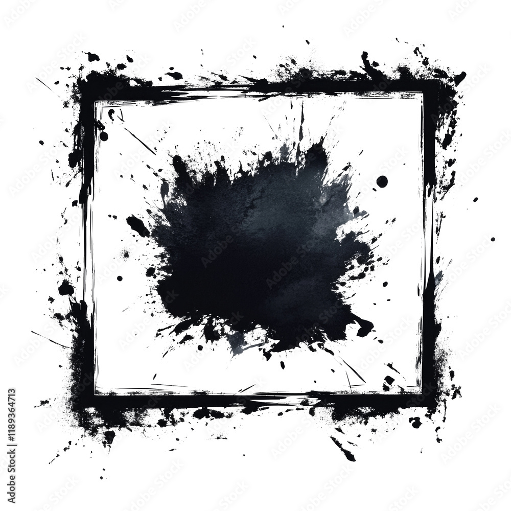 Aufkleber An abstract image featuring a dark ink splash contained within a white frame, creating a dynamic and artistic visual.