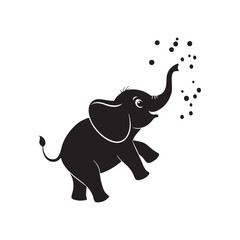 Baby elephant splashing water silhouette vector illustration black color design and solid white background