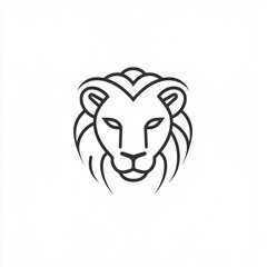 Line art lion head design, white background, logo template