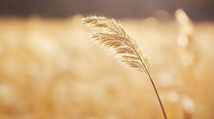 Golden Grass Stands Tall Against A Blurred Background