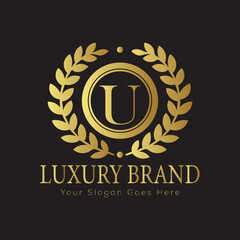 Letter Luxury brand logo design with a royal gold crown emblem and elegant typography
