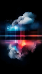 Obraz premium Abstract cloudscape reflecting vibrant lights, futuristic design, dark background; ideal for technology or science concepts