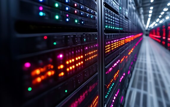 Illuminated server racks in a data center. (6)