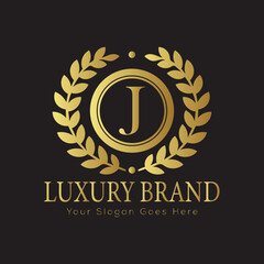Letter Luxury brand logo design with a royal gold crown emblem and elegant typography
