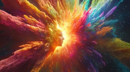 Fototapeta premium Abstract face emerging from vibrant color explosion