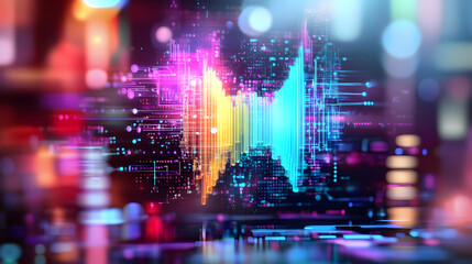 Fototapeta premium Abstract data visualization, glowing city backdrop, representing technological growth, ideal for tech or finance presentations
