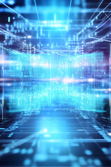 Abstract digital data flow, futuristic city background, technology concept, for tech websites or presentations