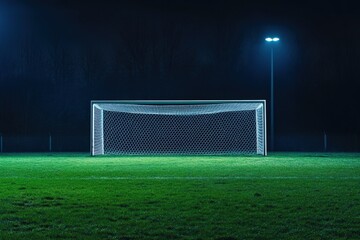 Fototapeta premium an empty soccer goal on a field at night